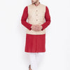 Men's Maroon Cotton Blend Straight Jacket  Kurta and Pyjama Set