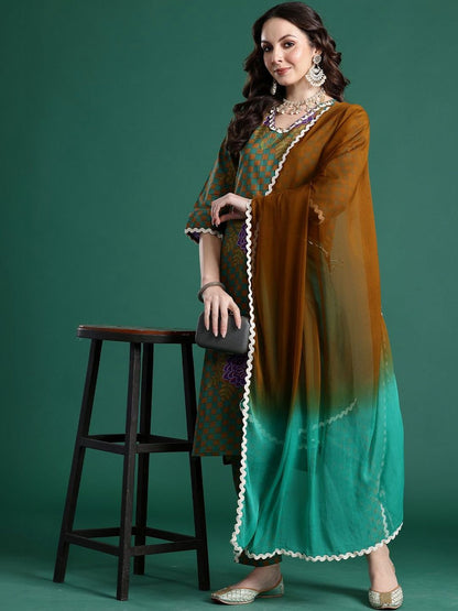 Women Ethnic Motifs Printed Regular Pure Cotton Kurta with Trousers & With Dupatta