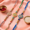 Dhiyona Set Of 3 Floral Design Multicolor Artificial Beads Thread Rakhi With Roli Chawal