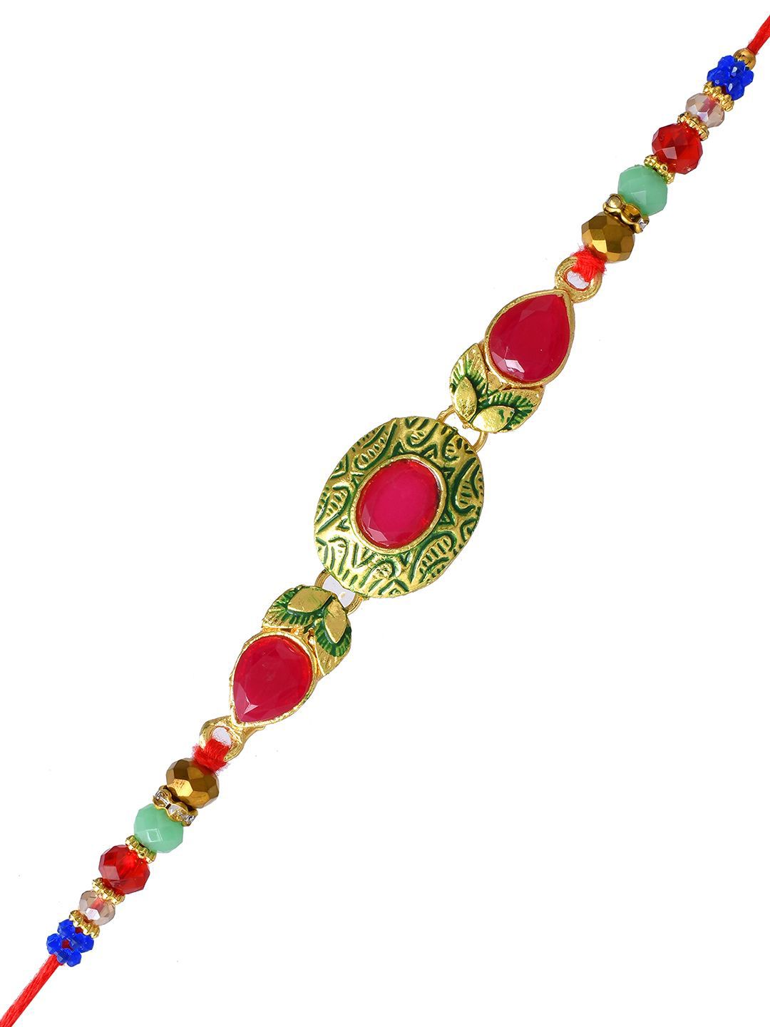 Anouk Gold-Toned Kundan-Studded & Beaded Rakhi With Roli Chawal & Greeting Card