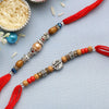 Dhiyona Set Of 2 Silver-Toned Beaded Rakhi With Roli Rice & Greeting Card
