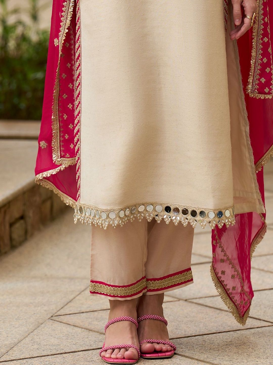 Women Ethnic Motifs Embroidered Regular Mirror Work Kurta with Trousers & With Dupatta