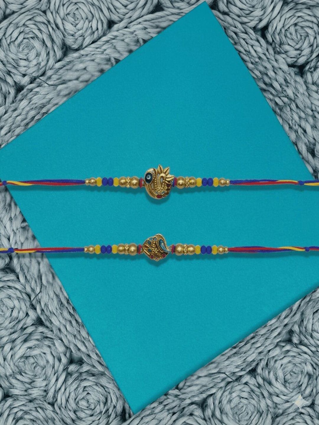 Anouk Set Of 2 Peacock Design Thread Rakhi With Roli Chawal Chandan Mishri