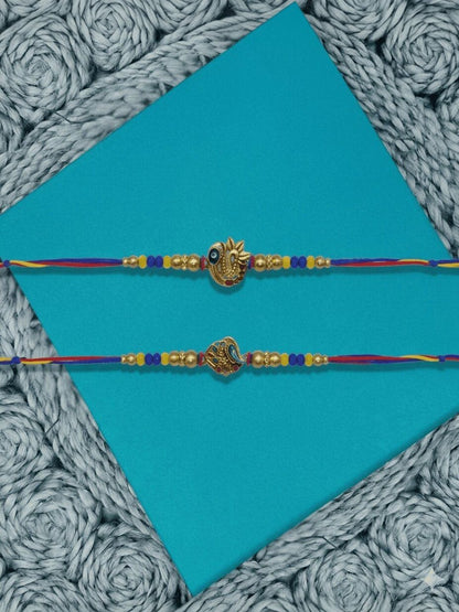 Anouk Set Of 2 Peacock Design Thread Rakhi With Roli Chawal Chandan Mishri