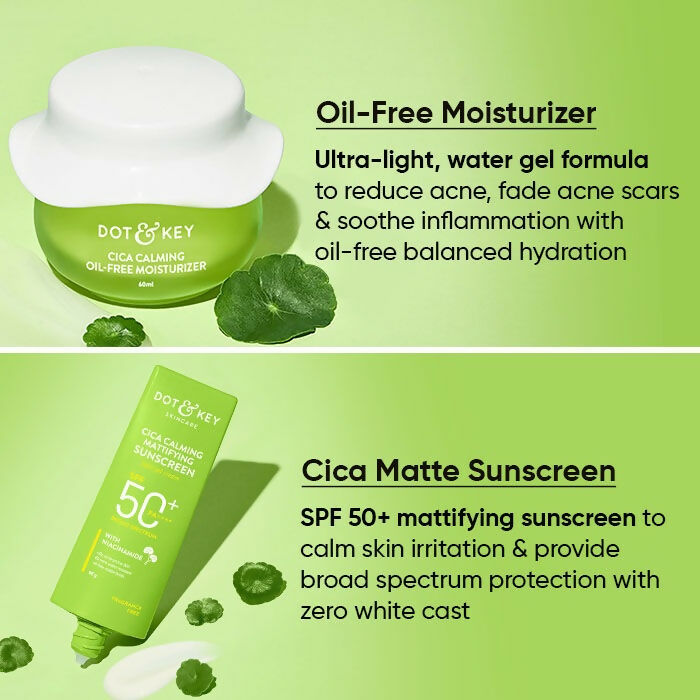 Dot & Key Cica + Niacinamide sunscreen in a tube, part of the skincare routine for oily and acne-prone skin.