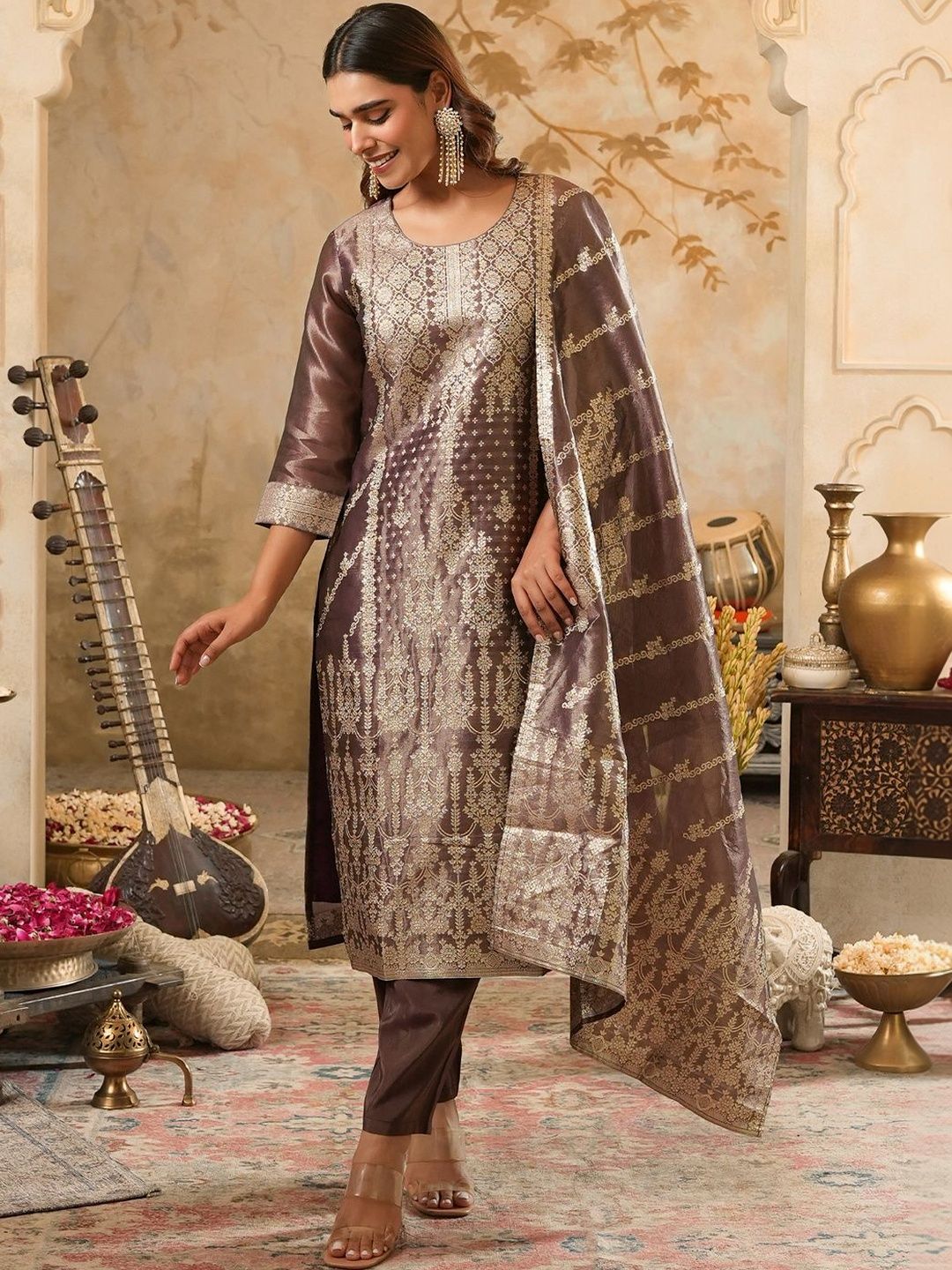 Women Regular Kurta with Trousers & With Dupatta
