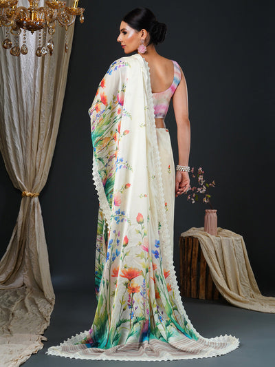 Women's Georgette Multicolored Digital Print Designer Saree With Blouse Piece