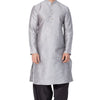 Men's Grey Silk Blend Straight Kurta and Dhoti Set