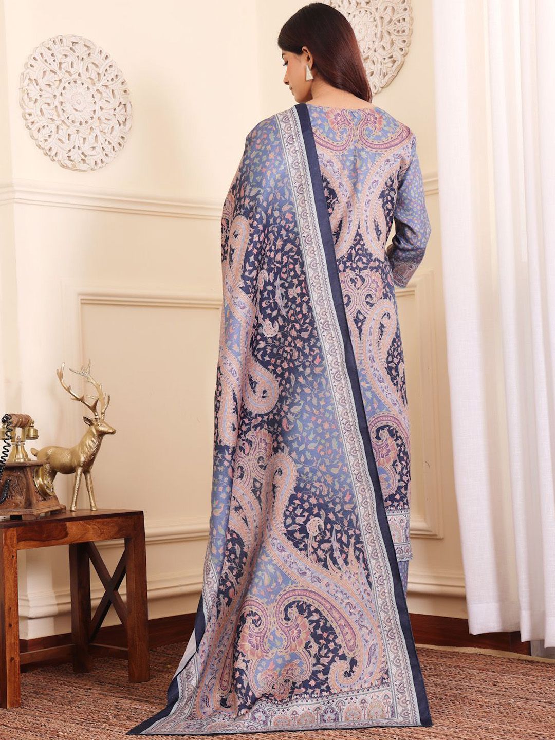Indyancart VA Women'sPaisley Printed Straight Kurta with Trouser & Dupatta