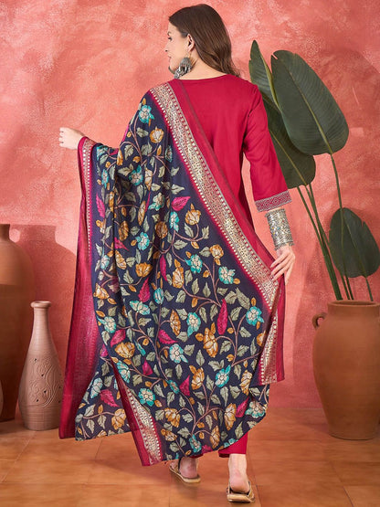 Dhiyona SN Women's Solid Kurta with Trousers & Dupatta