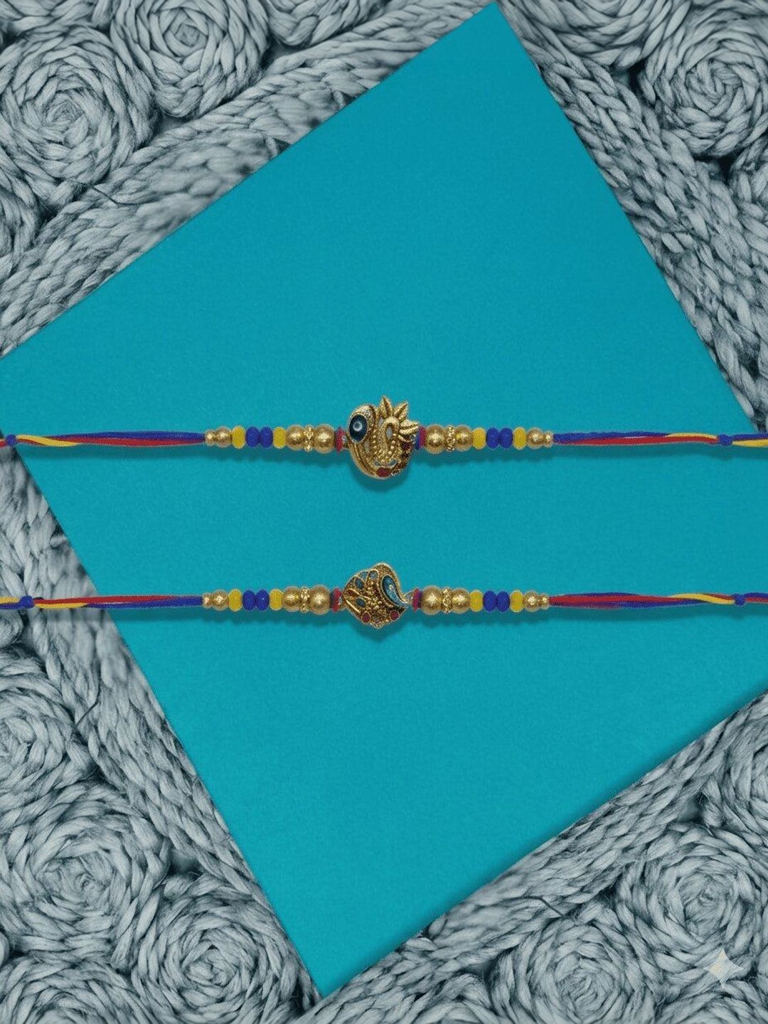 Anouk Set Of 2 Peacock Design Thread Rakhi With Roli Chawal Chandan Mishri