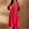 Indyancart IE Women Floral Embroidered Empire Thread Work Liva Kurta with Trousers
