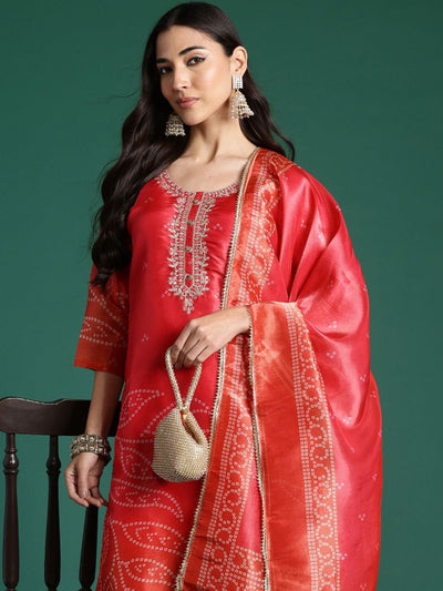 Indyancart IE Women Ethnic Motifs Printed Regular Thread Work Kurta with Trousers & With Dupatta