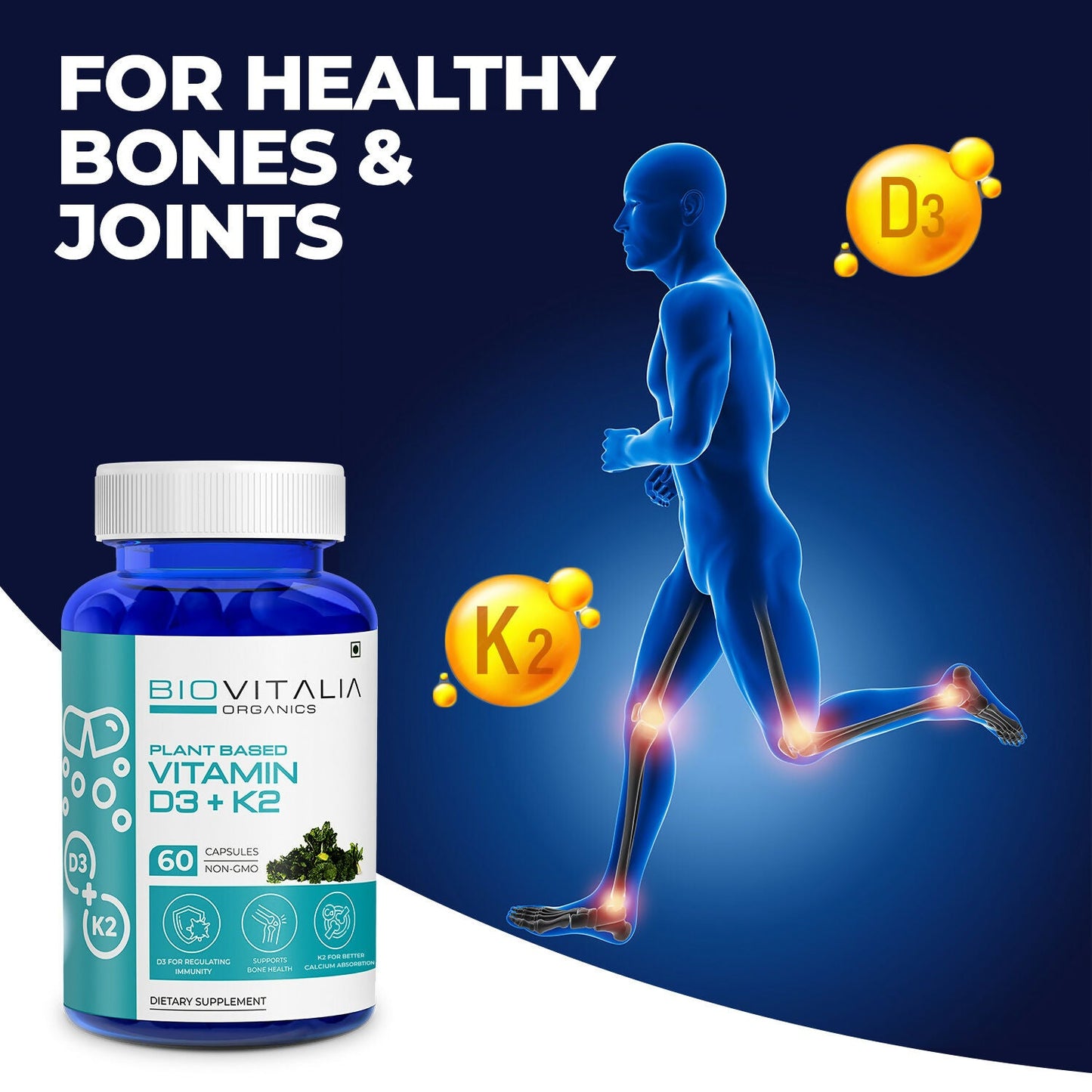 Biovitalia Organics Vitamin D3 + K2 Capsules For Men & Women
