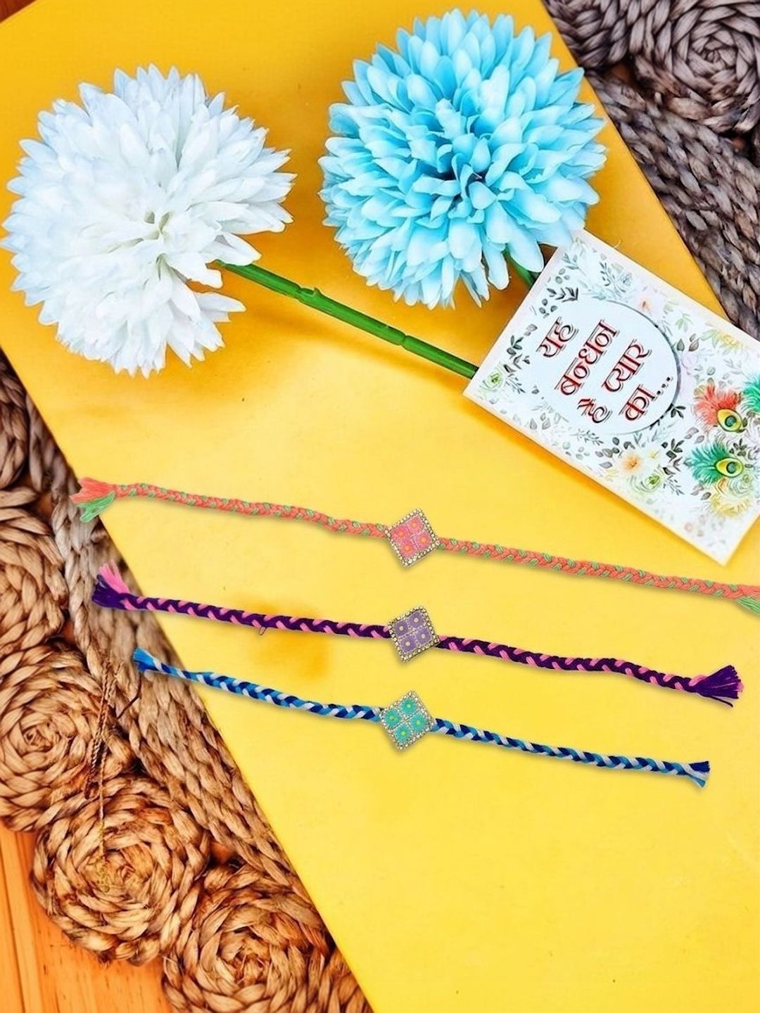 Anouk Set Of 3 Multicolor Ad Thread Rakhi With Roli Chawal Chandan Mishri