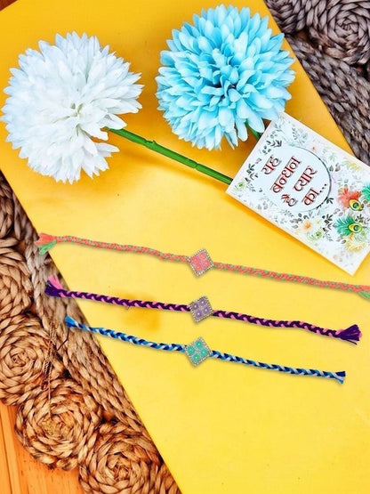 Anouk Set Of 3 Multicolor Ad Thread Rakhi With Roli Chawal Chandan Mishri