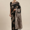 Women's Linen Black Woven Design Woven saree With Blouse Piece