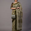 Women's Cotton Blend Olive Printed Designer Saree With Blouse Piece
