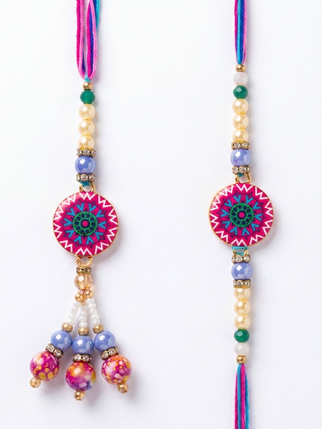 Anouk Set Of 2 Artificial Stones & Beads Floral Design Bhaiya Bhabhi Rakhi