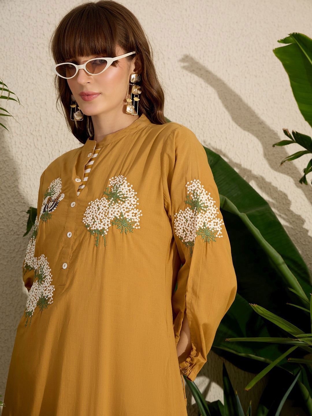 Adults-Women Woven Design Embroidered Cotton Kurta with Trousers