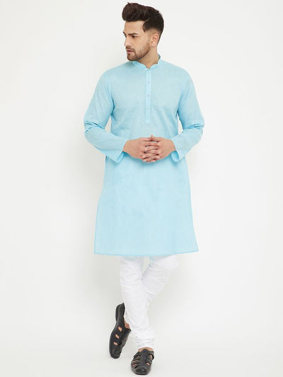 Men's Aqua Cotton Blend Straight Kurta Pyjama Set