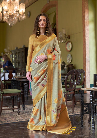 Indyancart GR Women's Luxuria Mustard Banarasi Digital Soft Silk Saree