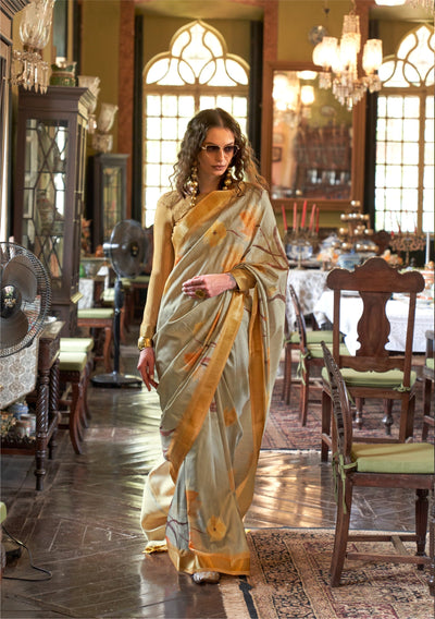 Indyancart GR Women's Luxuria Mustard Banarasi Digital Soft Silk Saree
