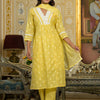 Indyancart VA Women's V Neck Gathered Flared Cotton Kurta with Trouser & Embroidered Dupatta