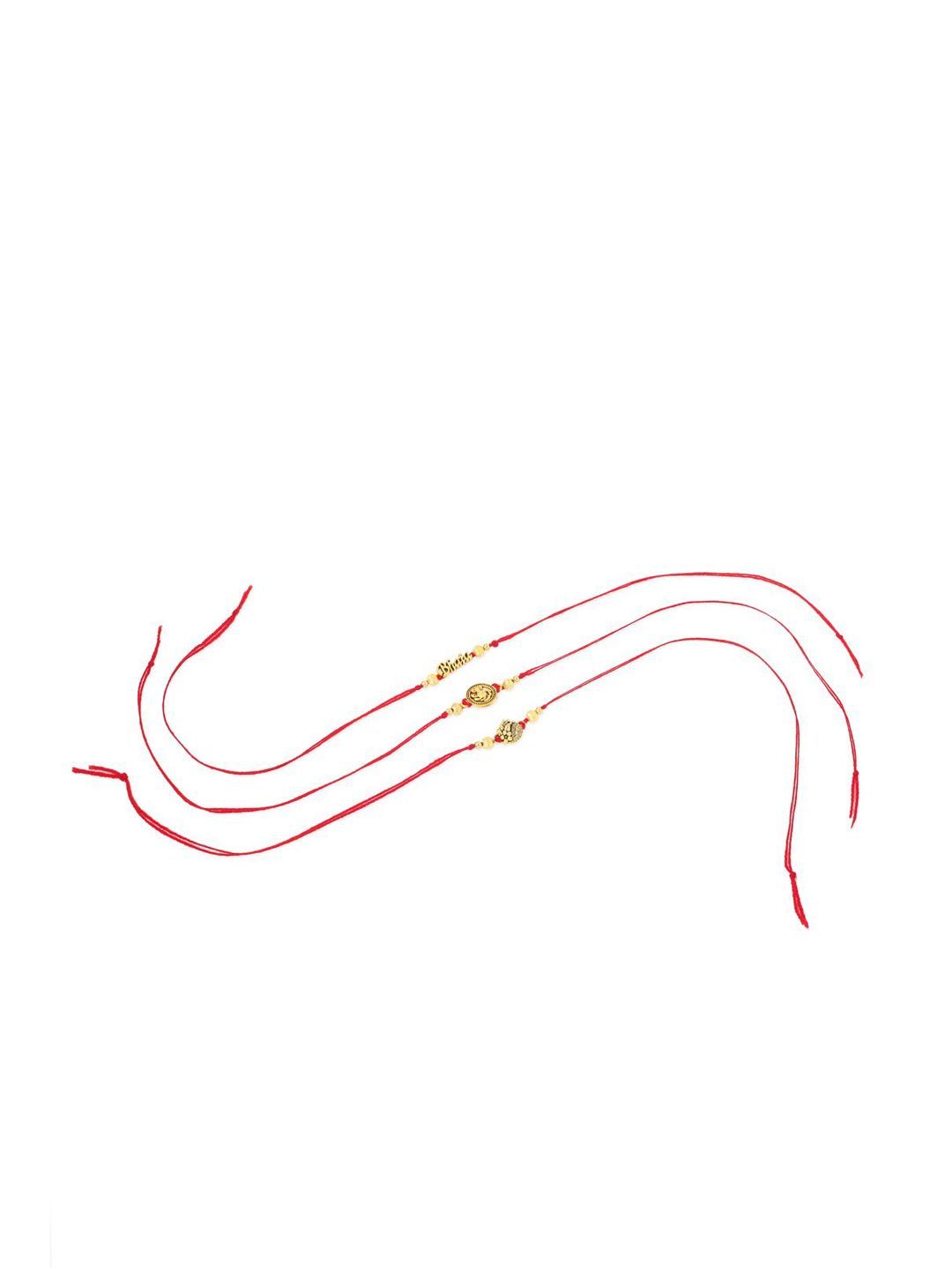 Anouk Men Set Of 3 Gold Toned Thread Rakhi With Roli Chawal Chandan Mishri
