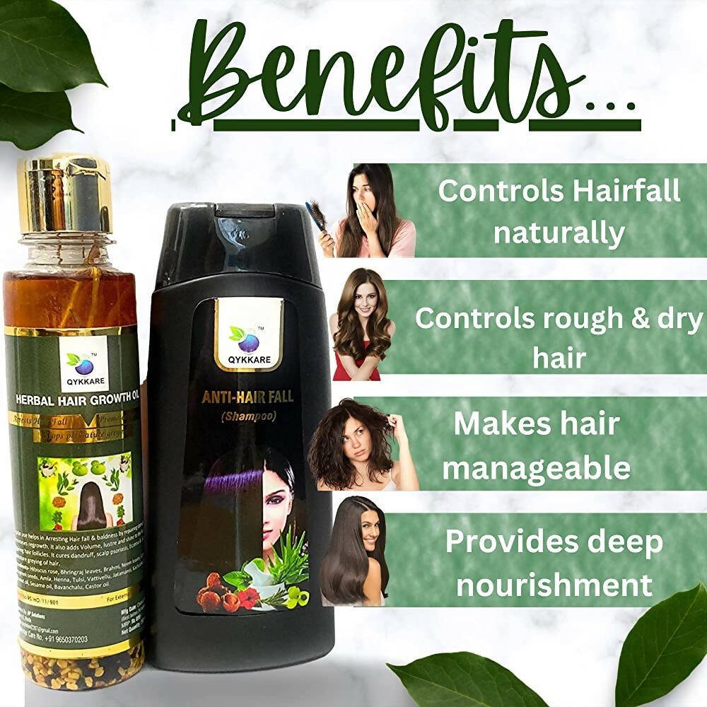 Qykkare Herbal Anti-Hairfall Shampoo & Herbal Hair Growth Oil Combo - Indyancart
