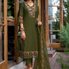 Indyancart IE Floral Embroidered V-Neck Straight Thread Work Kurta With Trousers & Dupatta