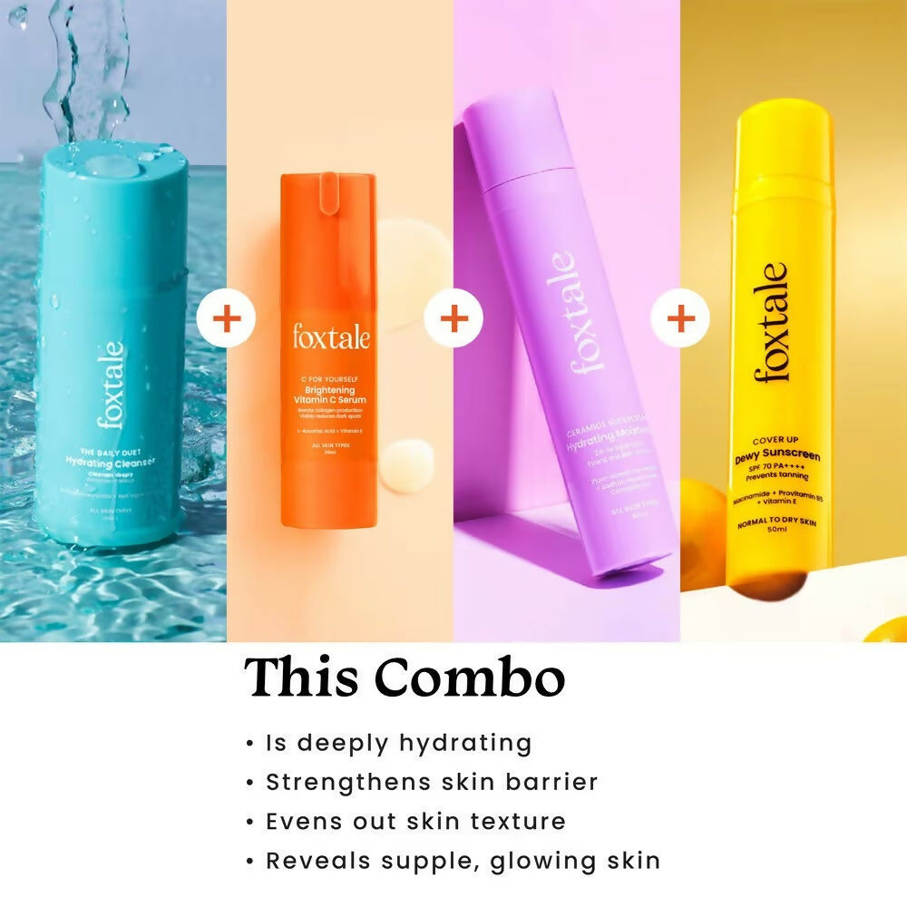 Foxtale CSMS Flawless Skin Combo with sunscreen, showing the sleek packaging and product tubes for skincare routine.