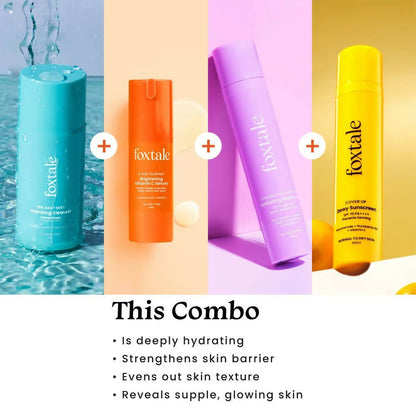 Foxtale CSMS Flawless Skin Combo with sunscreen, showing the sleek packaging and product tubes for skincare routine.