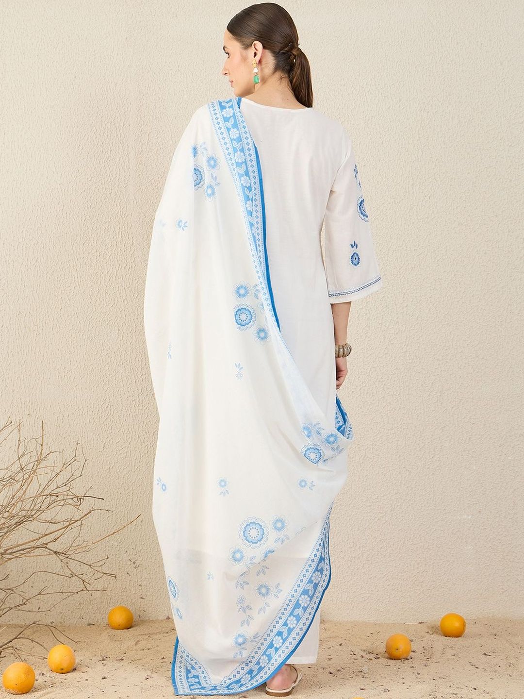 Women Ethnic Motifs Embroidered Regular Pure Cotton Kurta with Trousers & Dupatta