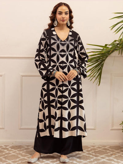 Indyancart IE Printed V-Neck Long Sleeve Tunic With Trouser Co-Ords