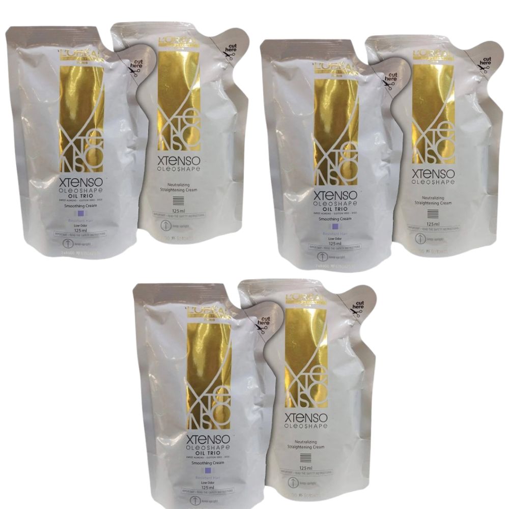 L'Oreal Paris X-Tenso Oleoshape smoothing and neutralizing hair cream for straightening and hair care, in a tube.