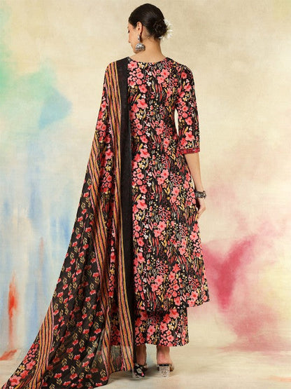 Women's Women Floral Printed Regular Pure Cotton Kurta with Trousers & With Dupatta