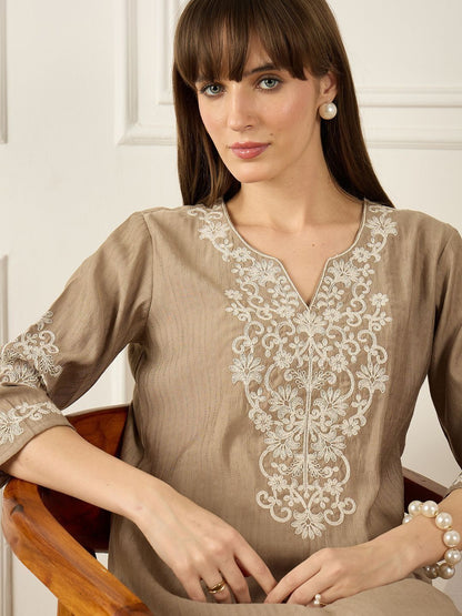Floral Printed Thread Work Pure Cotton Kurta With Palazzos