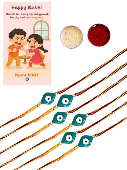 Anouk Set Of 6 Evil Eye Thread Rakhis With Card Roli & Chawal