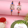 Dhiyona Red Set Of 2 Beaded Square Charm Thread Rakhis With Roli Chawal & Greeting Card