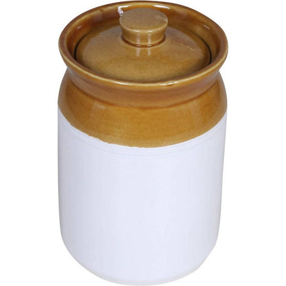 Raj Royal Cream Pottery Hand Painted Ceramic Cornichon Storage Jar for Pickle