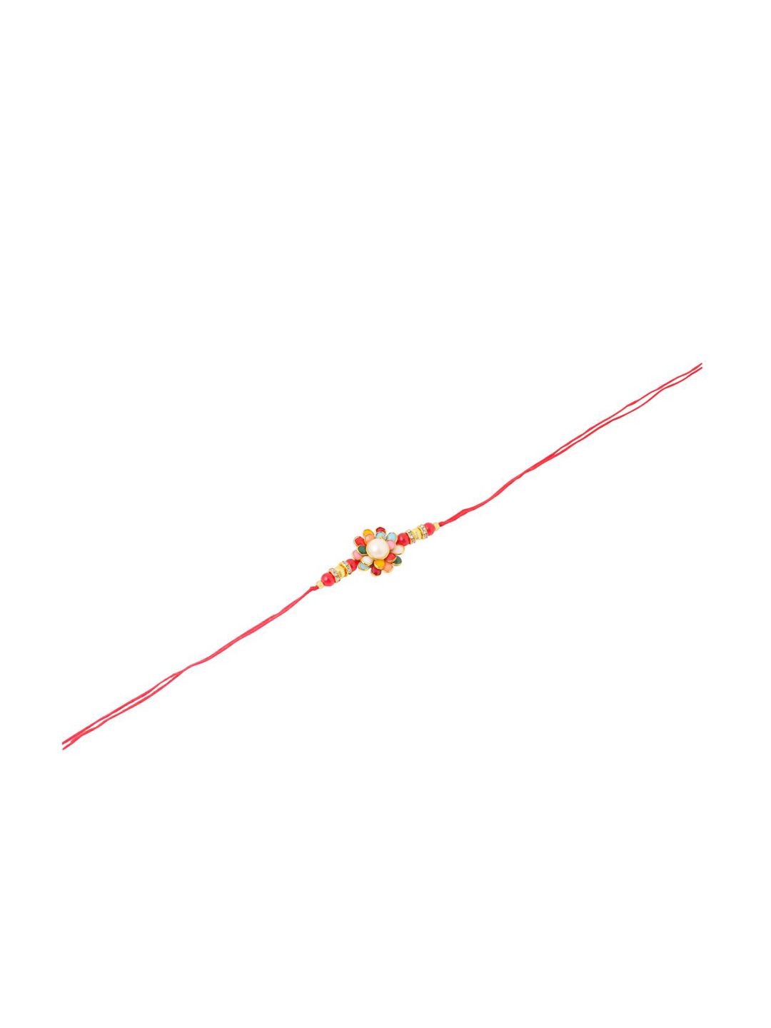 Anouk Men Multicolor Beads & Pearls Floral Design Thread Rakhi For Rakshabandhan