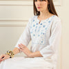 Indyancart IE Floral Embroidered Notched Neck Pure Cotton Straight Kurta With Trousers
