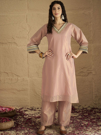 Indyancart VA Women Solid Kurta with Palazzo & Dupatta