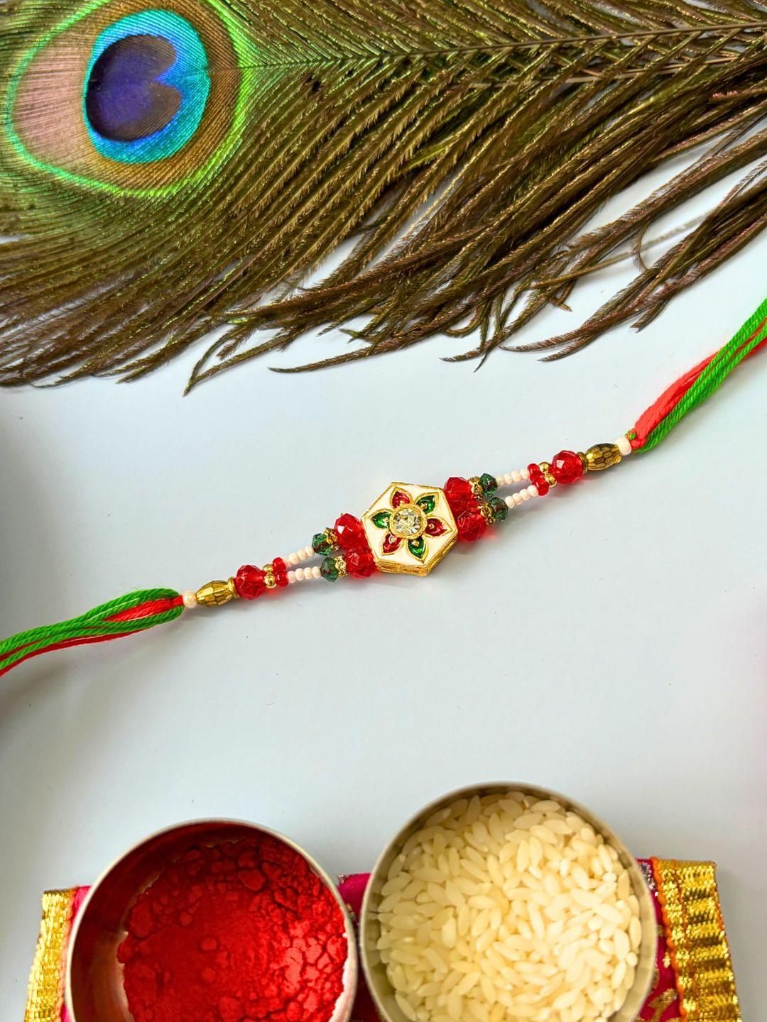Anouk 3 pcs Meenakari Kundan Traditional Handmade Rakhi for Brother
