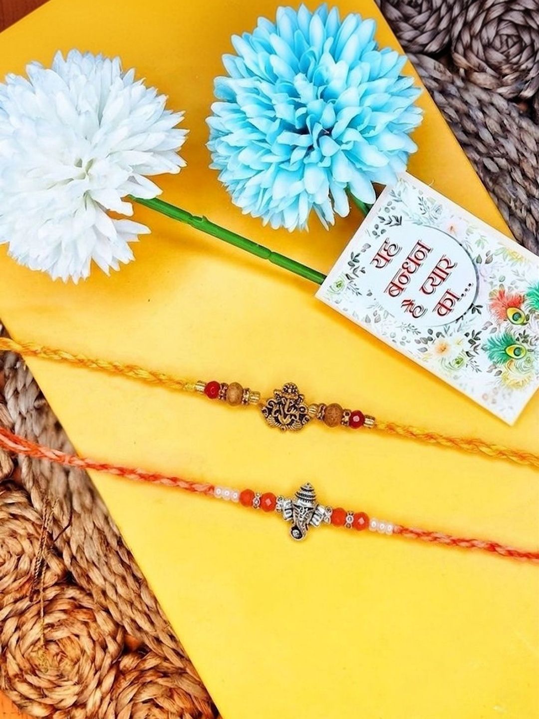 Anouk Set Of 2 Multicolor Religious Thread Rakhi With Roli Chawal Chandan Mishri