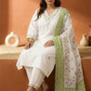 Indyancart Women's Floral Embroidered Regular Thread Work Pure Cotton Kurta with Trousers & With Dupatta