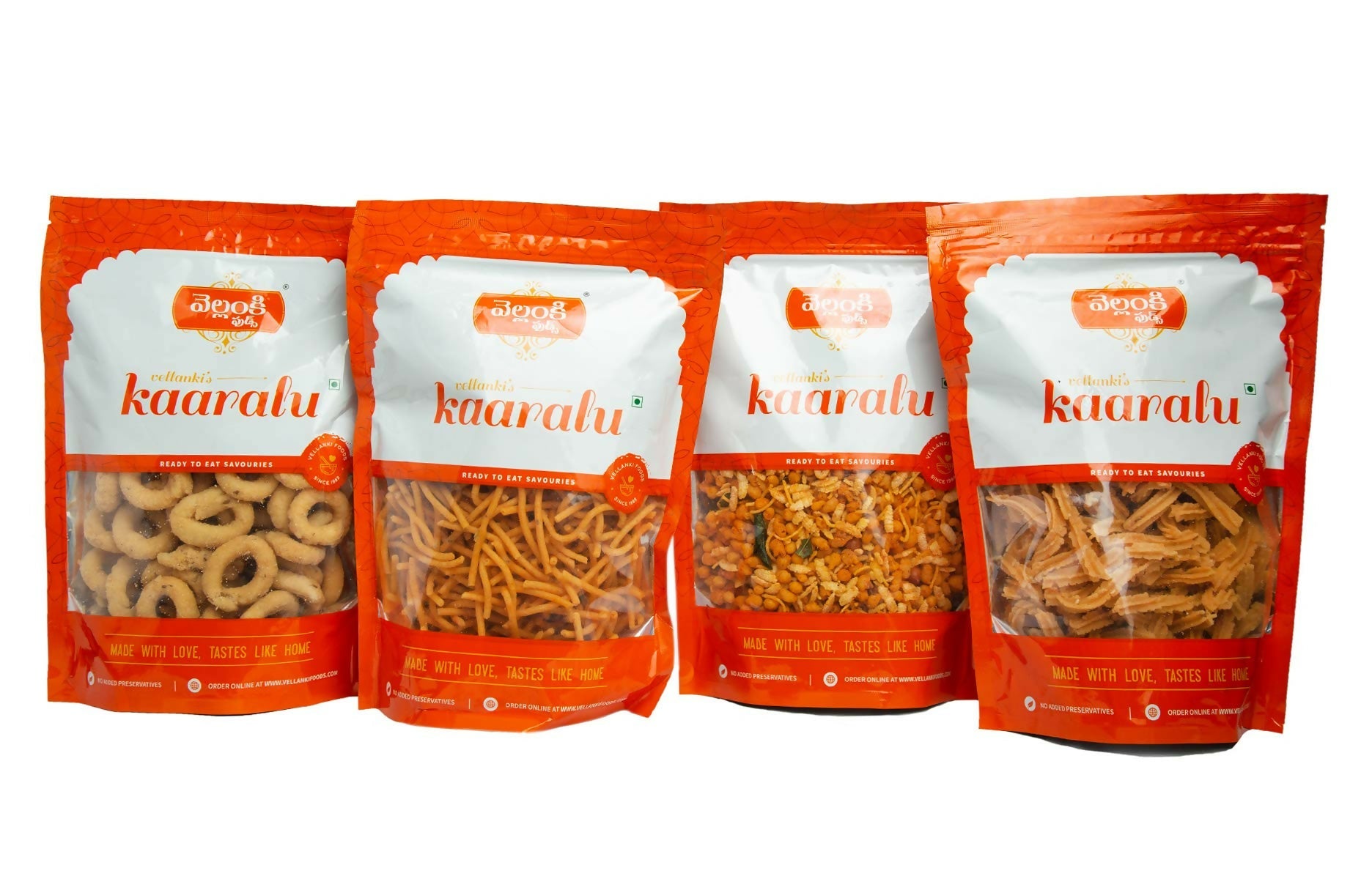 Vellanki Foods Namkeen Combo Pack with Muruku, Chegodi, Vampoosa, and Mixture, North Indian snacks in 250g packs