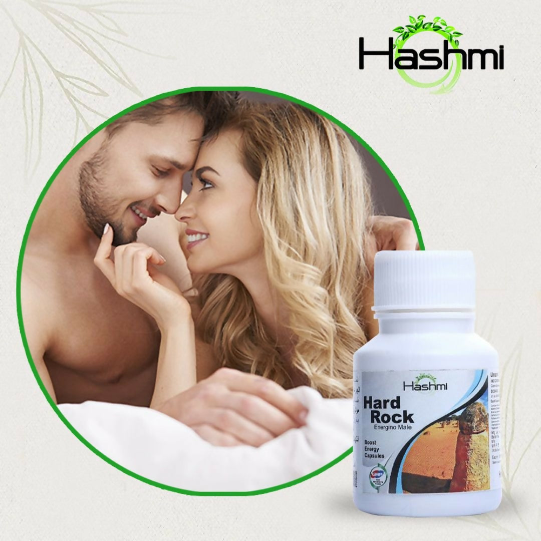 Hashmi Unani Hard Rock Capsules with natural ingredients like Ashwagandha, Safed Musli, Gokshur, and Gheekwar.
