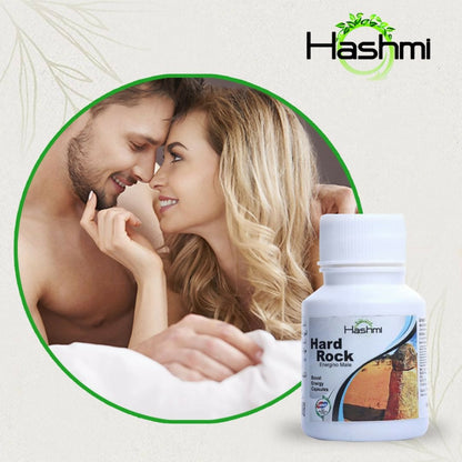 Hashmi Unani Hard Rock Capsules with natural ingredients like Ashwagandha, Safed Musli, Gokshur, and Gheekwar.